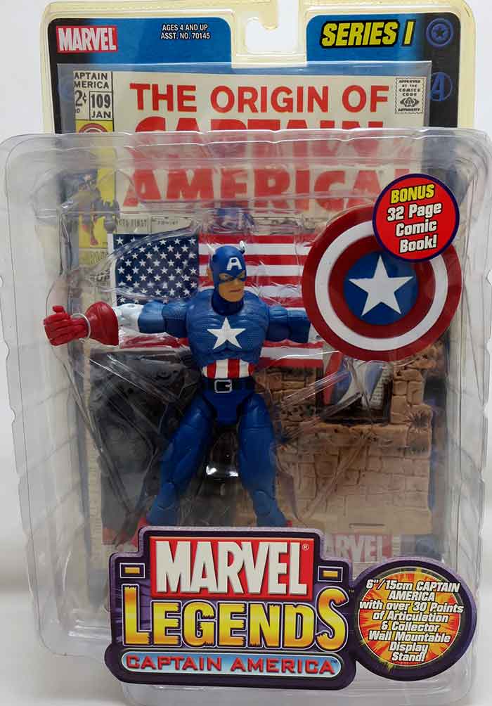 Marvel Legends Toybiz 6 Inch Action Figure With Comic Series 1 - Captain America (Sub-Standard Packaging)