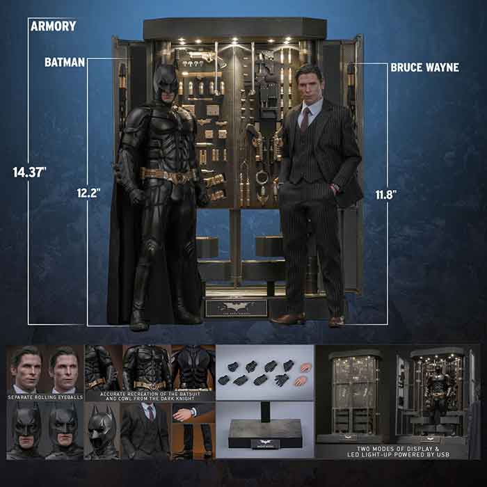 Batman The Dark Knight 12 Inch Action Figure 1/6 Scale - Batman Armory with Bruce Wayne (2.0) Hot Toys 913435